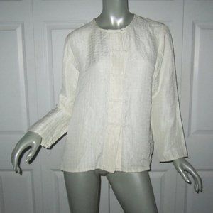 EILEEN FISHER Cream Knotted Button Textured Blouse